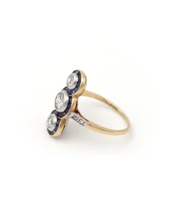 Pamono Art Deco Diamond Sapphire Long Ring><noscript><img width=