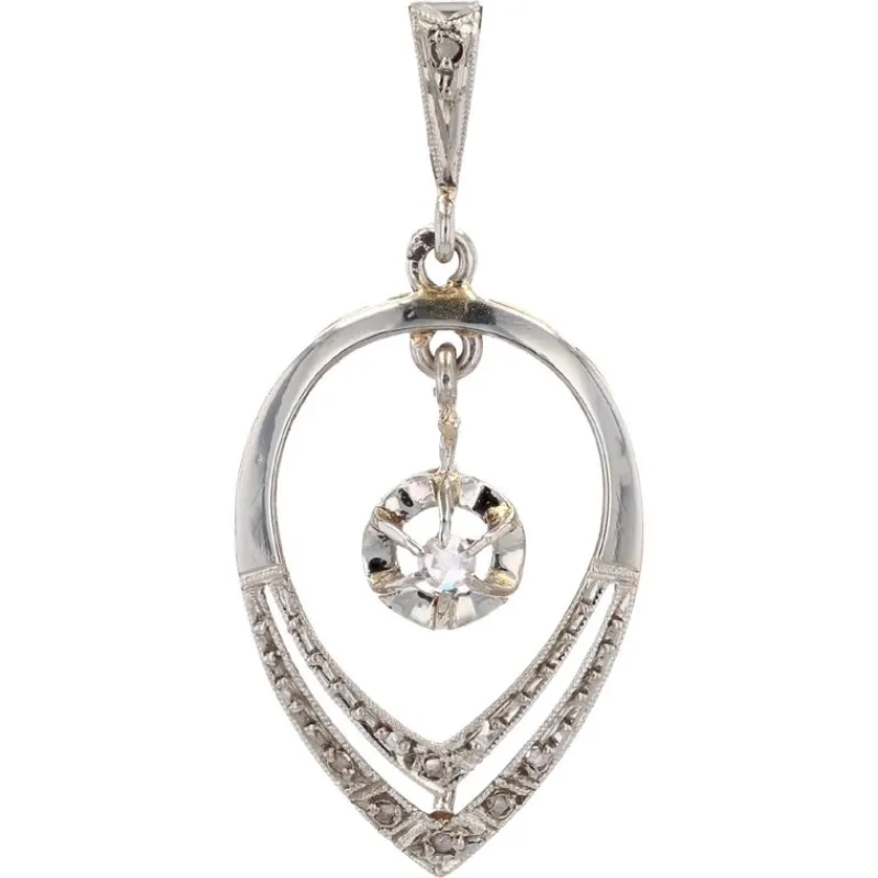 Pamono Art Deco Diamonds 18 Karat White Yellow Gold Pendant, 1920s> Necklaces