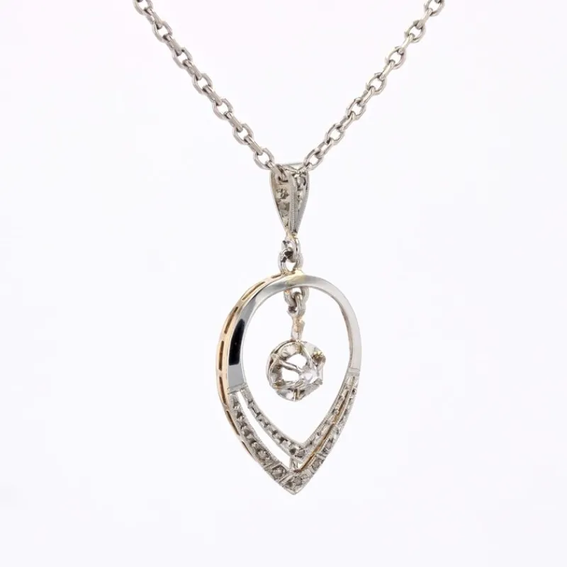 Pamono Art Deco Diamonds 18 Karat White Yellow Gold Pendant, 1920s> Necklaces