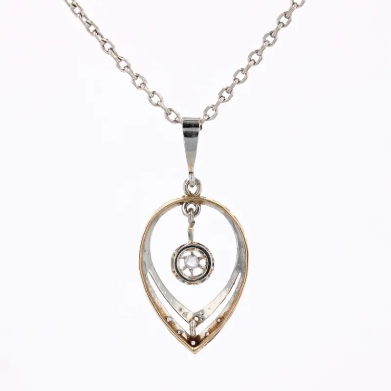 Pamono Art Deco Diamonds 18 Karat White Yellow Gold Pendant, 1920s> Necklaces