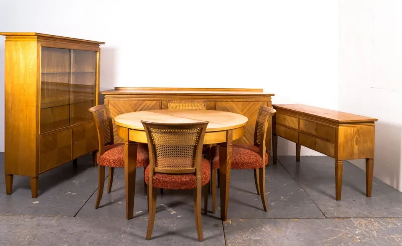 Hot Pamono Art Deco Dining Table and Chairs by Bruno Poul for Veb Werkstätten, 1935s, Set of 10