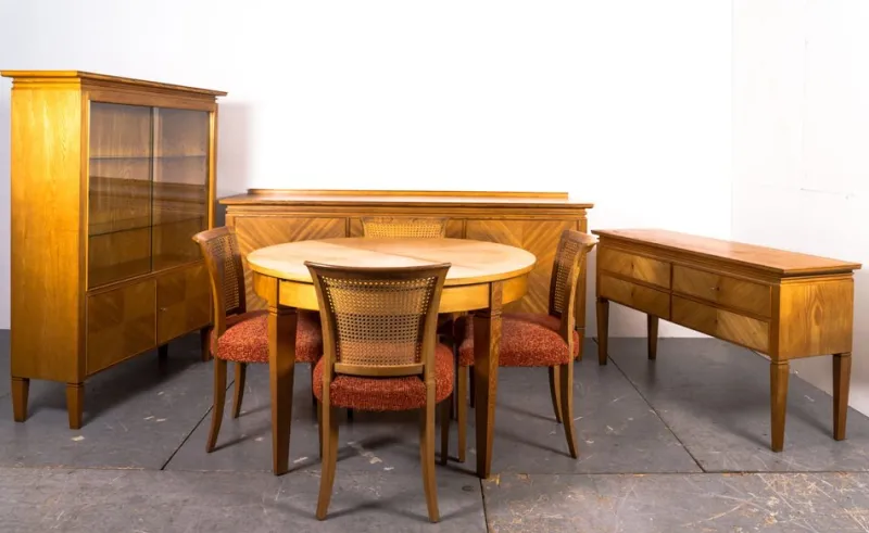 Hot Pamono Art Deco Dining Table and Chairs by Bruno Poul for Veb Werkstätten, 1935s, Set of 10