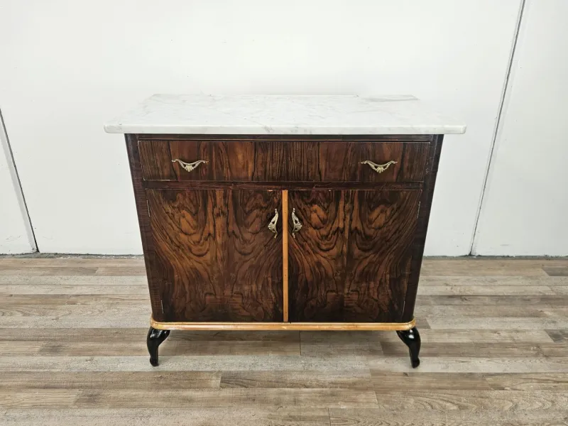 Pamono Art Deco Dressing Table in Mahogany Burl with White Marble Top, 1950> Dressing Tables
