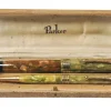 Pamono Art Deco Duofold Marbleised Fountain Pen & Pencil Set in Original Parker Box from Parker, 1930s, Set of 2> Trunks Crates & Baskets