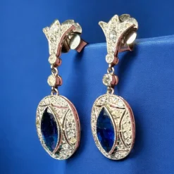 Clearance Pamono Art Deco Earrings with Blue Sapphires and Diamonds Mounted in Platinum, 1925, Set of 2