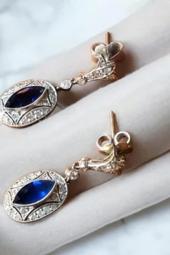Clearance Pamono Art Deco Earrings with Blue Sapphires and Diamonds Mounted in Platinum, 1925, Set of 2
