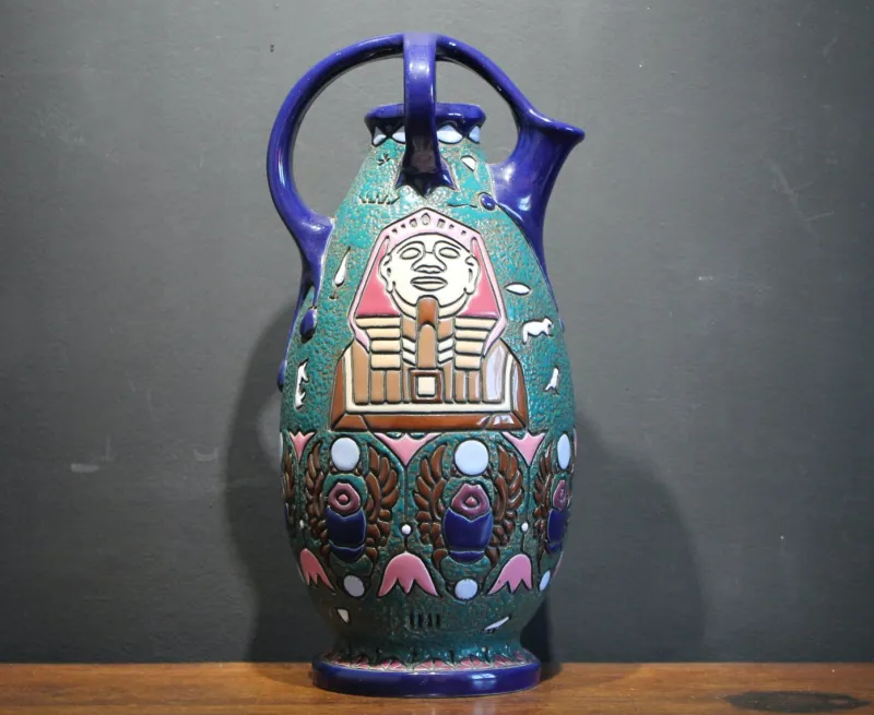 Hot Pamono Art Deco Egyptian Revival Style Ceramic Pitcher, 1930s