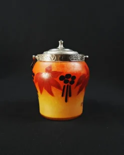 Clearance Pamono Art Deco Enameled and Painted Glass Biscuit Bucket from Legras-Montjoye, 1920