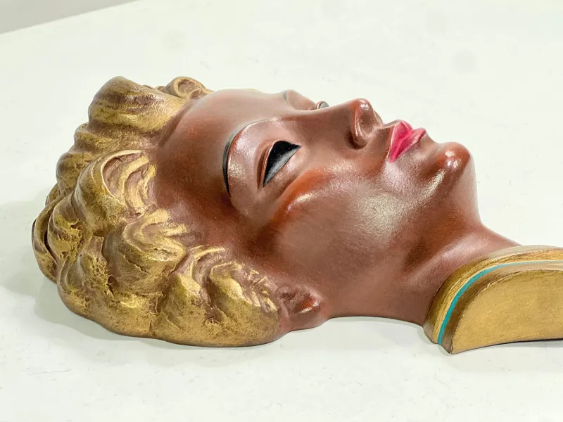 Sale Pamono Art Deco Face Wall Relief with Golden Accents by W. Witthöft, Germany, 1940s