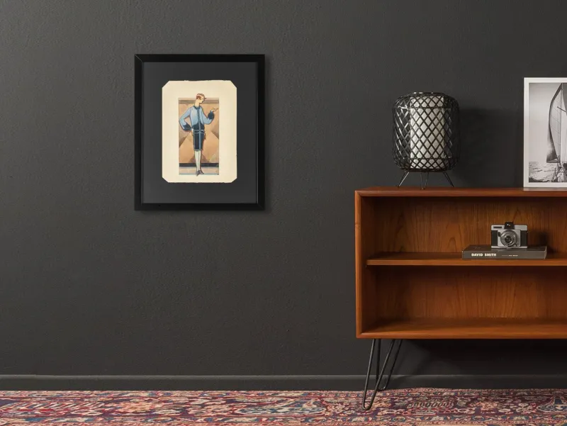 Online Pamono Art Deco Fashion Drawing, Gouache on Paper, Framed