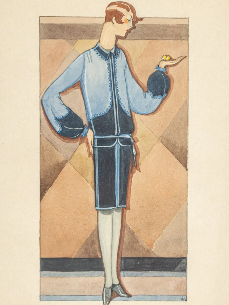 Online Pamono Art Deco Fashion Drawing, Gouache on Paper, Framed