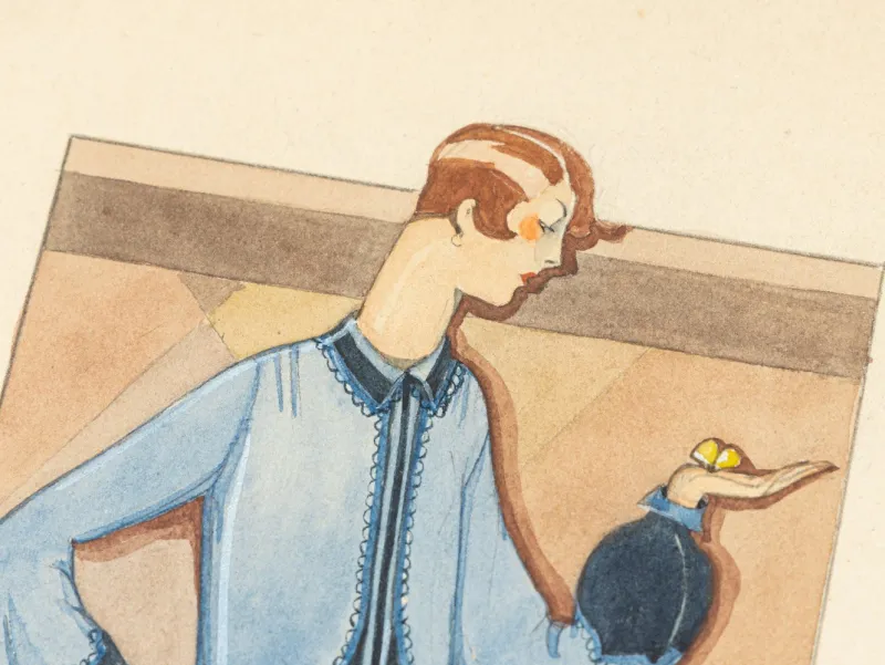 Online Pamono Art Deco Fashion Drawing, Gouache on Paper, Framed