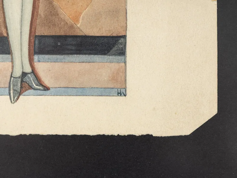 Online Pamono Art Deco Fashion Drawing, Gouache on Paper, Framed