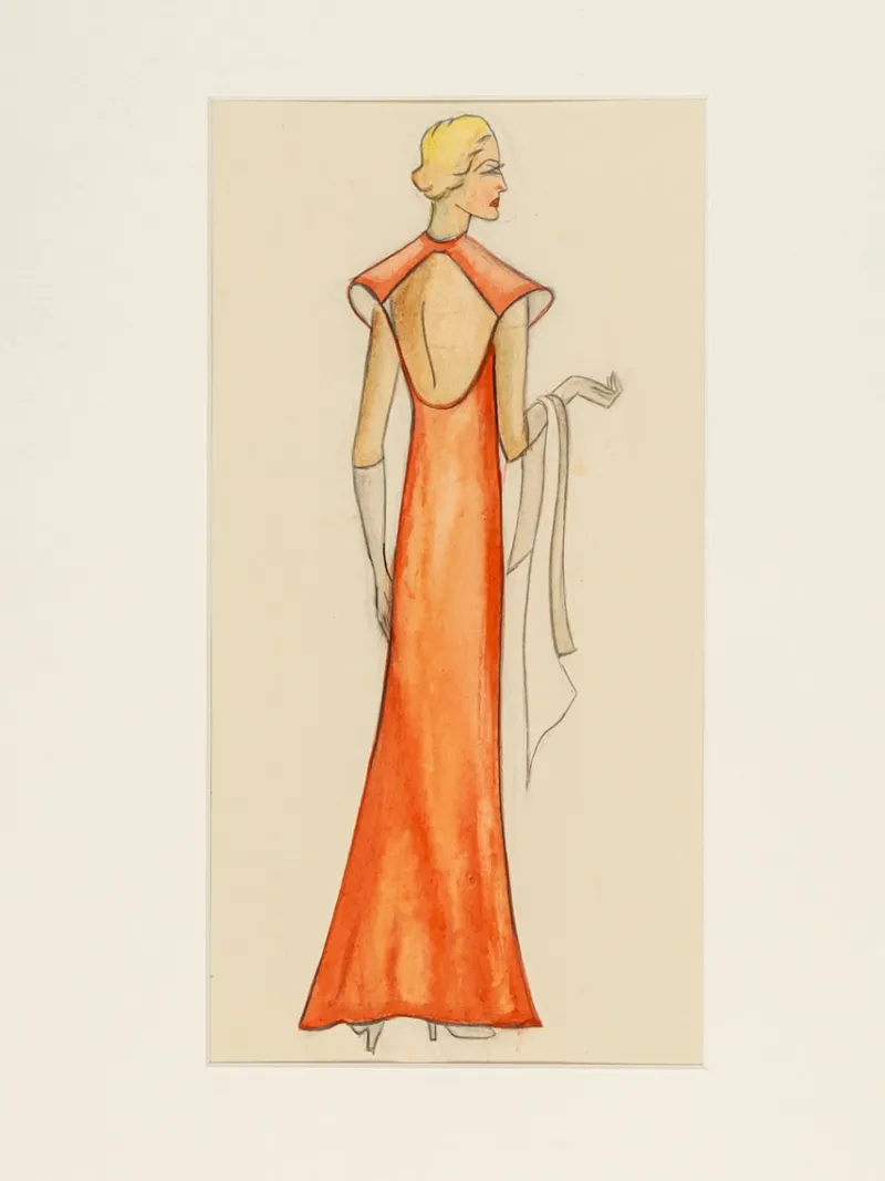 Pamono Art Deco Fashion Drawings IV, 1920s, Gouache on Paper, Framed, Set of 3> Art Deco