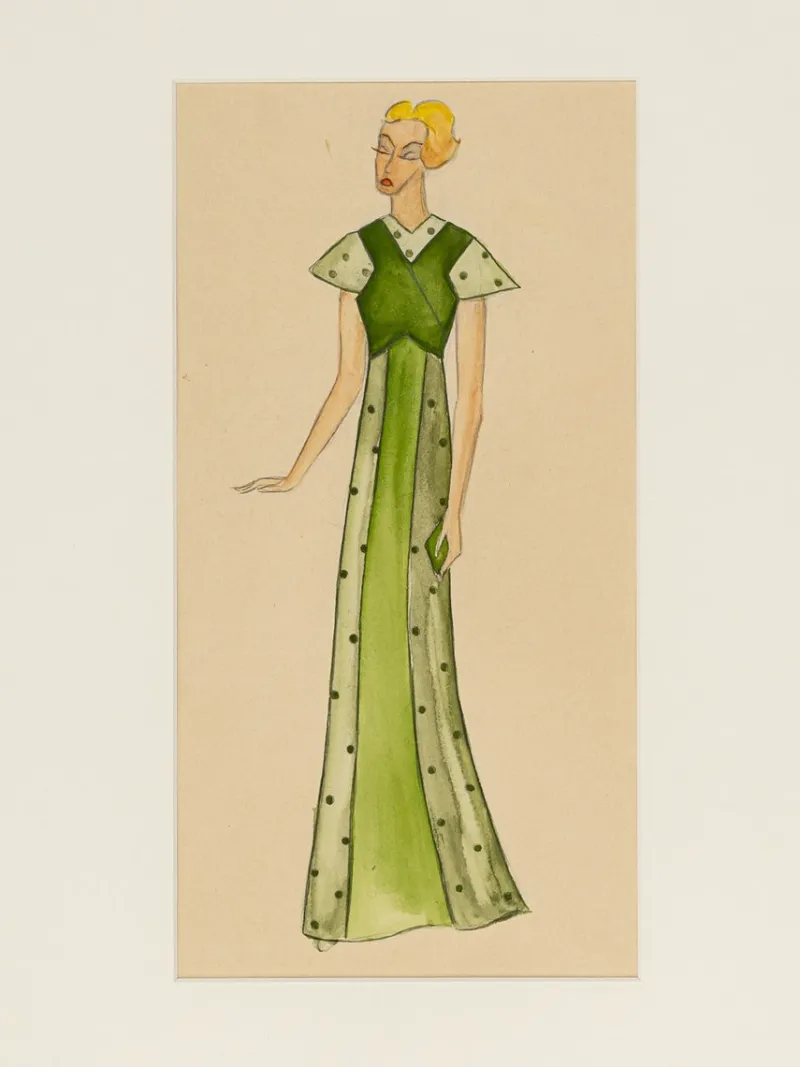 Pamono Art Deco Fashion Drawings IV, 1920s, Gouache on Paper, Framed, Set of 3> Art Deco