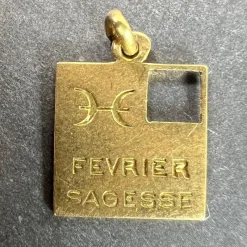 Pamono Art Deco February Wisdom Pisces Flag Charm Pendant in 18 Karat Yellow Gold and Enamel, 1920s><noscript><img width=