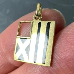 Pamono Art Deco February Wisdom Pisces Flag Charm Pendant in 18 Karat Yellow Gold and Enamel, 1920s><noscript><img width=