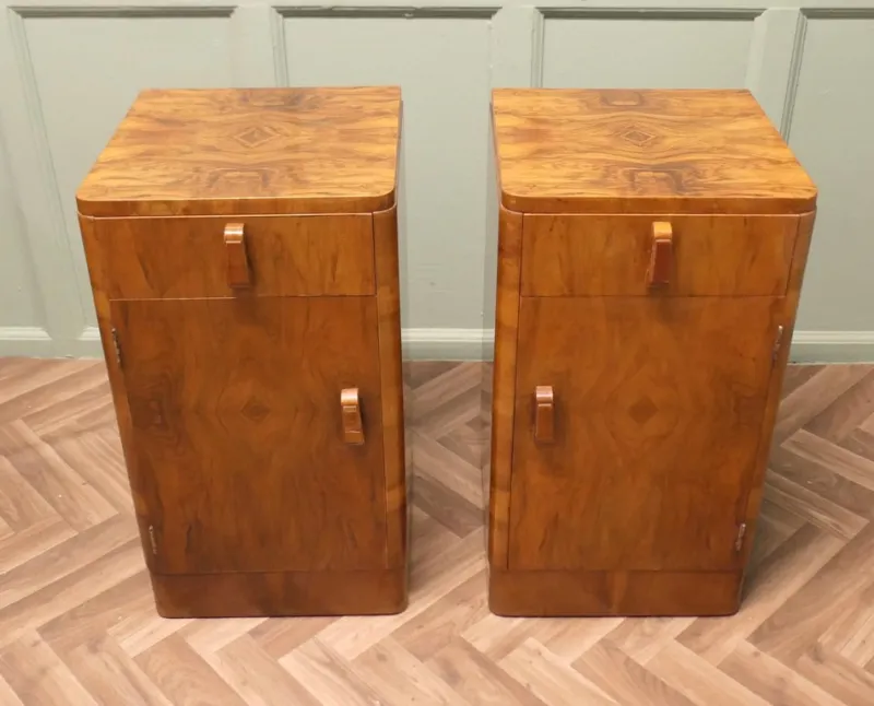 Online Pamono Art Deco Figured Walnut Bedside Cabinets, 1930s, Set of 2