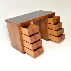 Pamono Art Deco Figured Walnut Pedestal Desk, 1930s><noscript><img width=