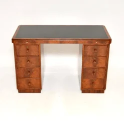 Pamono Art Deco Figured Walnut Pedestal Desk, 1930s><noscript><img width=