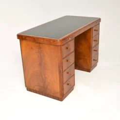 Pamono Art Deco Figured Walnut Pedestal Desk, 1930s><noscript><img width=