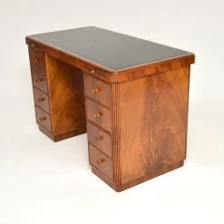 Pamono Art Deco Figured Walnut Pedestal Desk, 1930s><noscript><img width=