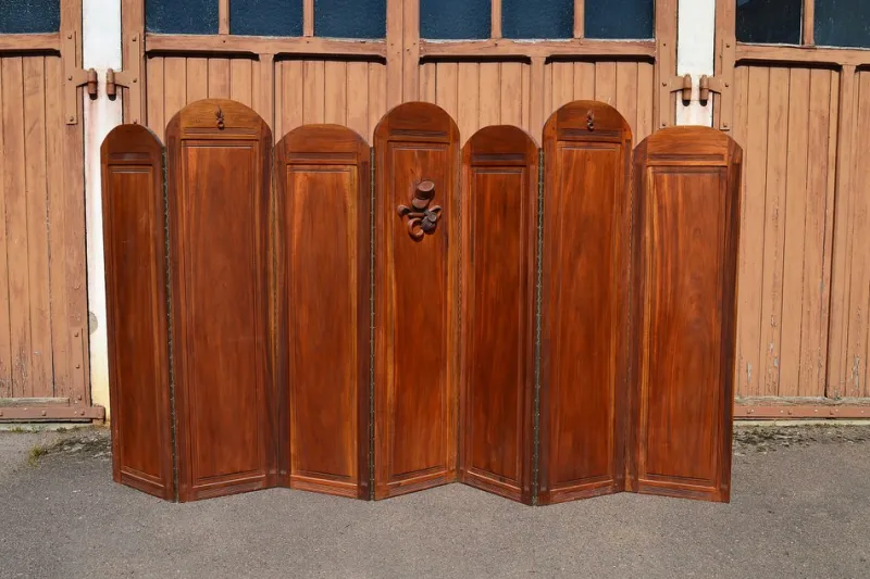 Pamono Art Deco Folding Screen with 7 Sculpted Panels, 1940s> Room Dividers & Screens