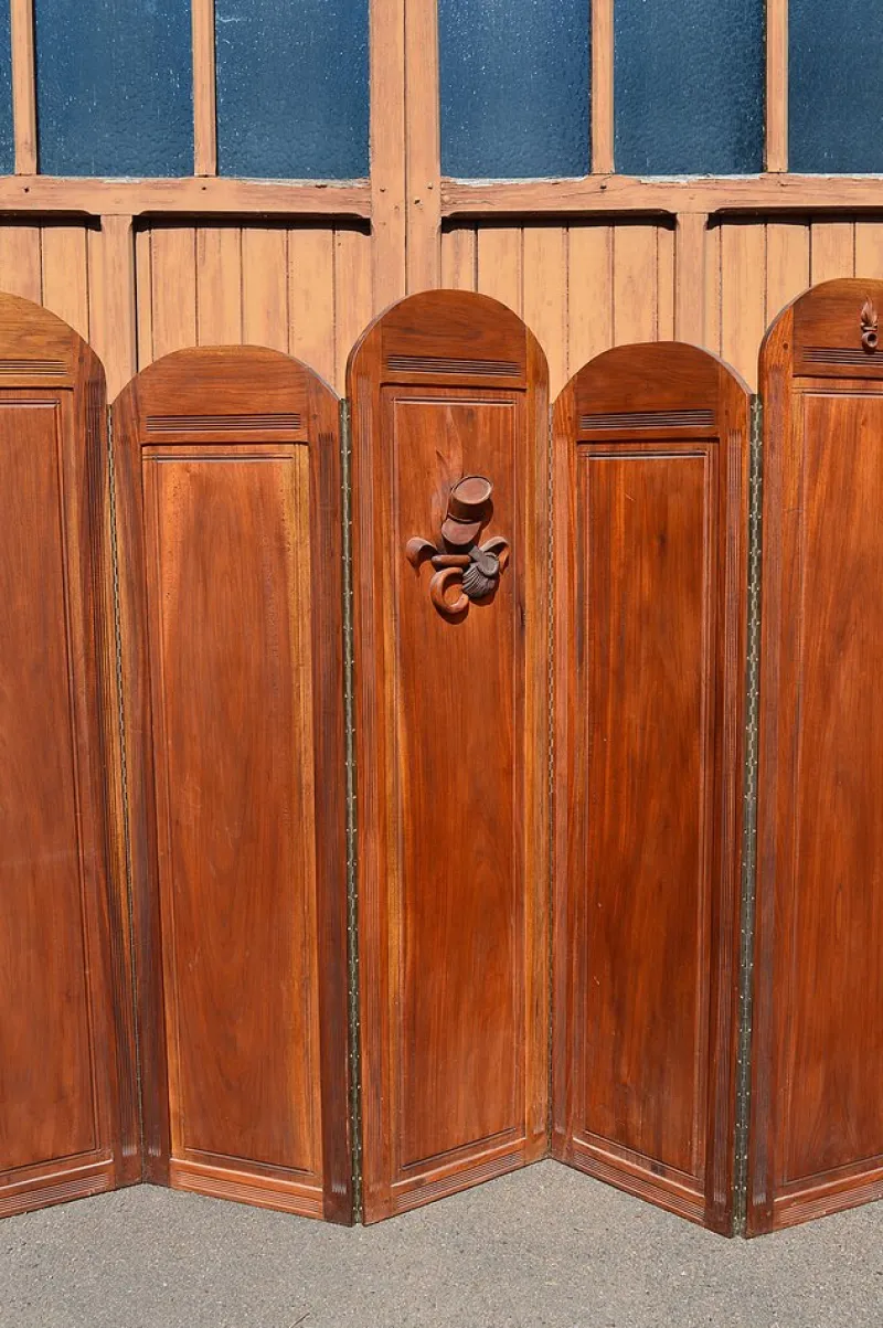 Pamono Art Deco Folding Screen with 7 Sculpted Panels, 1940s> Room Dividers & Screens