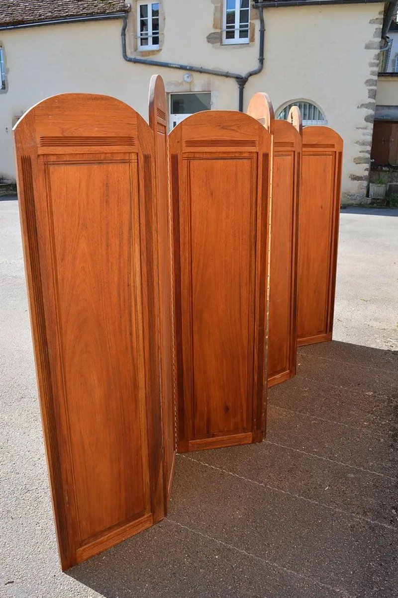 Pamono Art Deco Folding Screen with 7 Sculpted Panels, 1940s> Room Dividers & Screens