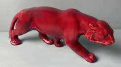 Pamono Art Deco Fremch Saint-Clément Panther in Glazed Red Ceramic, 1930s