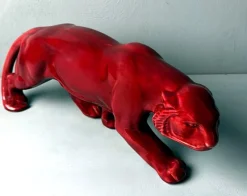 Pamono Art Deco Fremch Saint-Clément Panther in Glazed Red Ceramic, 1930s
