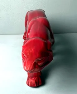 Pamono Art Deco Fremch Saint-Clément Panther in Glazed Red Ceramic, 1930s