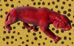 Pamono Art Deco Fremch Saint-Clément Panther in Glazed Red Ceramic, 1930s