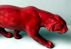 Pamono Art Deco Fremch Saint-Clément Panther in Glazed Red Ceramic, 1930s