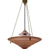 Pamono Art Deco French Brass and Etched Red Pink Glass Pendant Light, 1920s