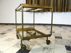 Pamono Art Deco French Brass and Glass Bar Cart> Serving Bar Carts & Trolleys