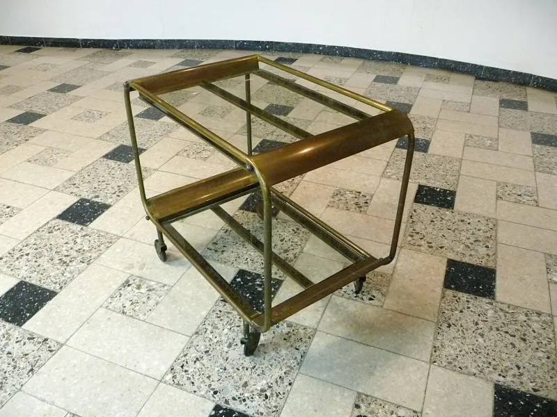 Pamono Art Deco French Brass and Glass Bar Cart> Serving Bar Carts & Trolleys