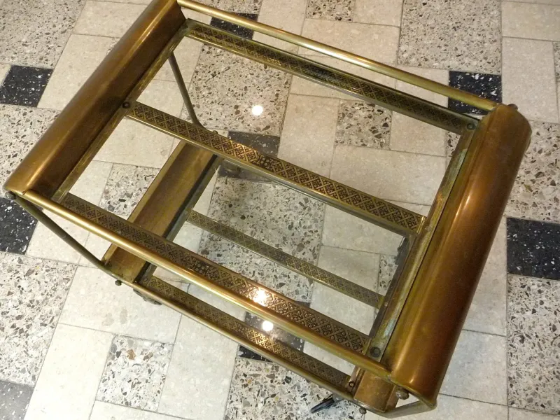 Pamono Art Deco French Brass and Glass Bar Cart> Serving Bar Carts & Trolleys