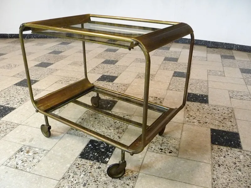 Pamono Art Deco French Brass and Glass Bar Cart> Serving Bar Carts & Trolleys