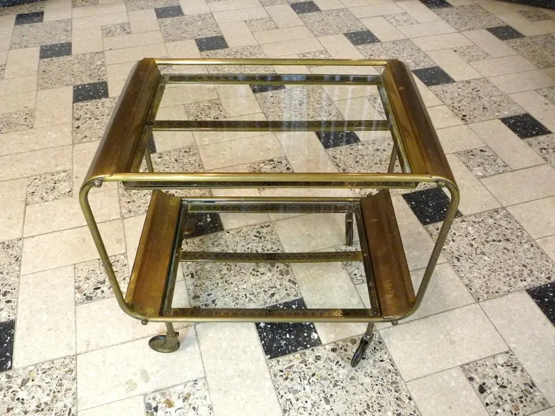 Pamono Art Deco French Brass and Glass Bar Cart> Serving Bar Carts & Trolleys