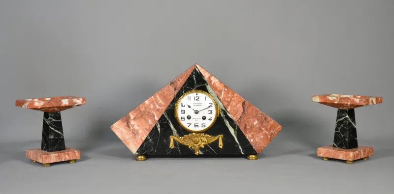 Pamono Art Deco French Clock Set by Comptoir General, M Schnerb, Paris, 1920s, Set of 3> Clocks