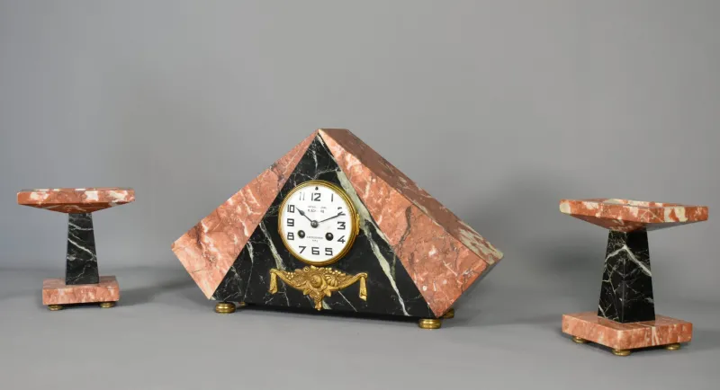 Pamono Art Deco French Clock Set by Comptoir General, M Schnerb, Paris, 1920s, Set of 3> Clocks