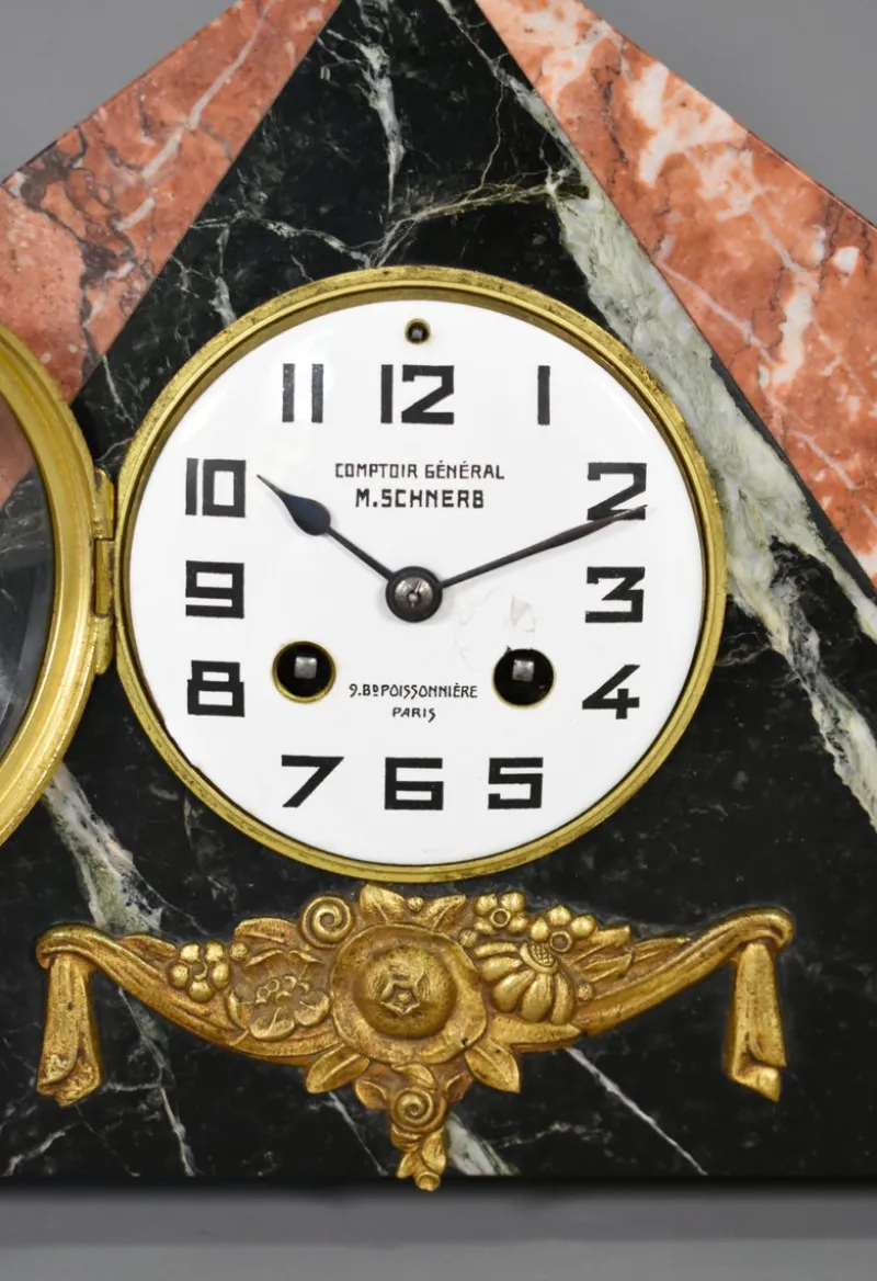 Pamono Art Deco French Clock Set by Comptoir General, M Schnerb, Paris, 1920s, Set of 3> Clocks
