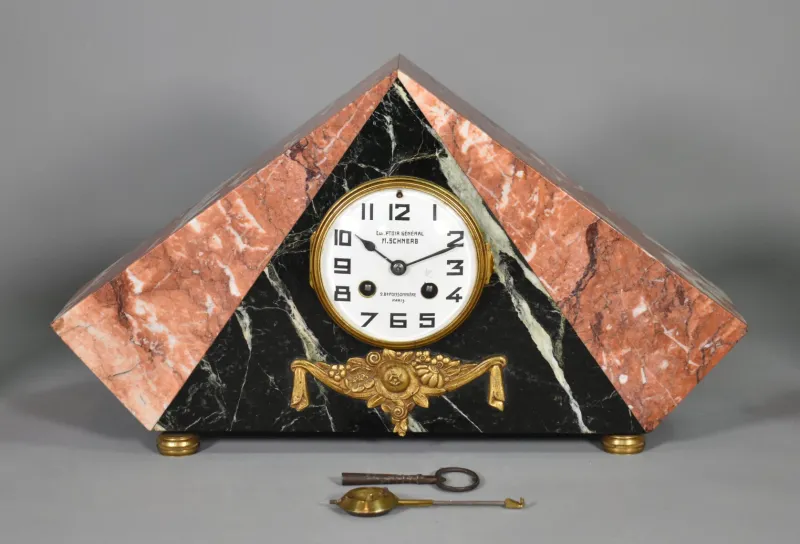 Pamono Art Deco French Clock Set by Comptoir General, M Schnerb, Paris, 1920s, Set of 3> Clocks