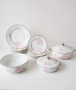 Hot Pamono Art Deco French Limoges Porcelain Dishes, 1930s, Set of 15