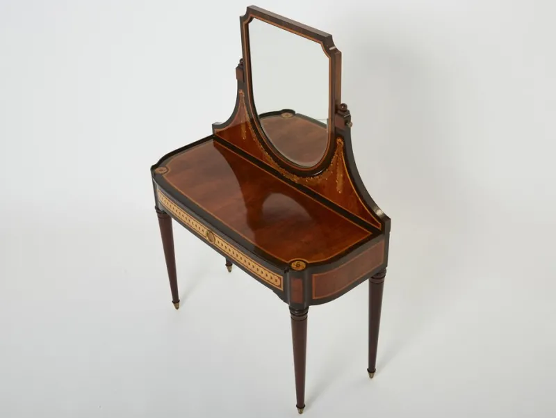 Pamono Art Deco French Marquetry Vanity attributed to Maurice Dufrene, 1920s> Console Tables