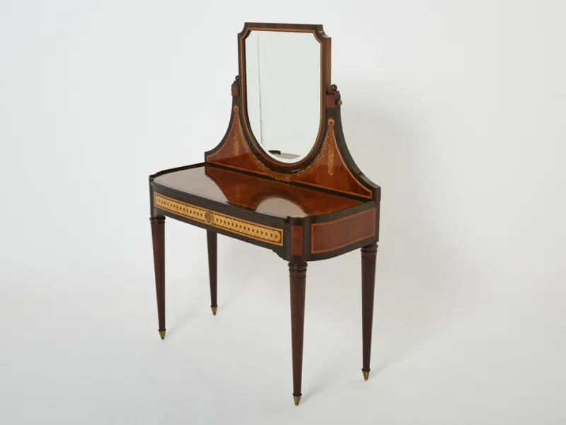 Pamono Art Deco French Marquetry Vanity attributed to Maurice Dufrene, 1920s> Console Tables
