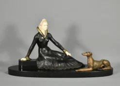 Pamono Art Deco French Metal & Marble Sculpture by Salvatore Melani, 1920s> Art Deco|Sculpture