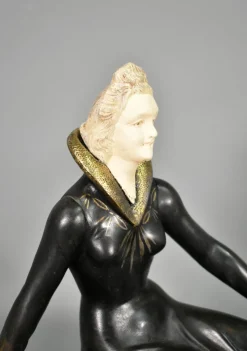 Pamono Art Deco French Metal & Marble Sculpture by Salvatore Melani, 1920s><noscript><img width=