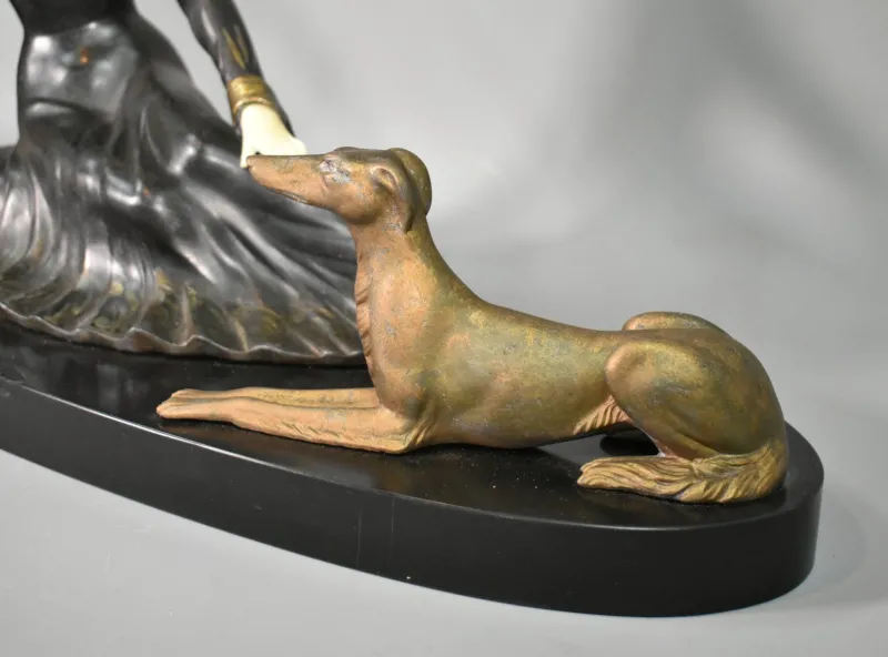 Pamono Art Deco French Metal & Marble Sculpture by Salvatore Melani, 1920s> Art Deco|Sculpture
